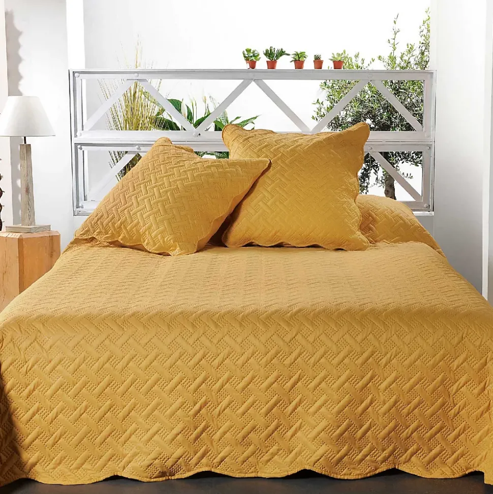 Couverture molletonné surpiquage graphique (150x150 cm - Jaune)