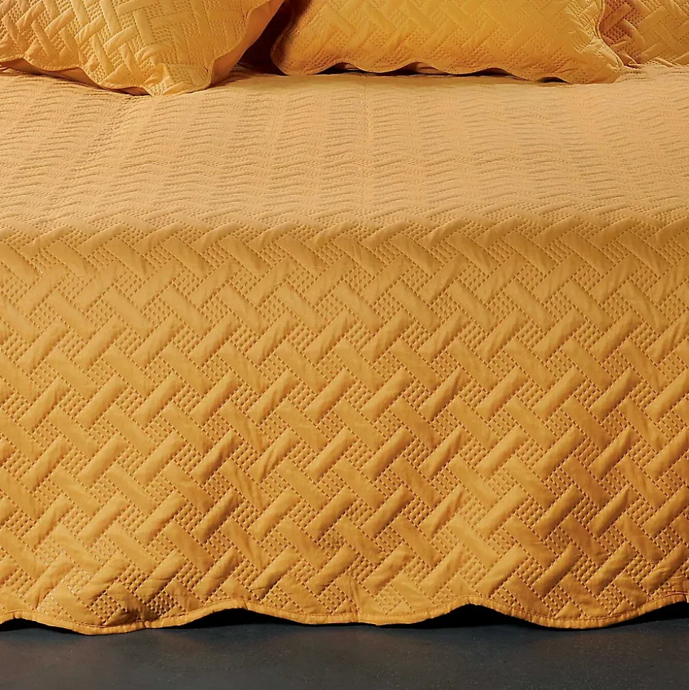 Couverture molletonné surpiquage graphique (150x150 cm - Jaune)