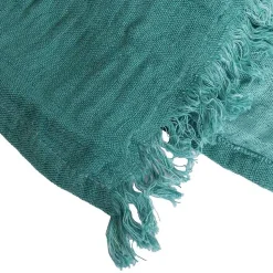 Couverture plaid 100% coton bleu turquoise avec franges 130x170cm BITALD - SACASA