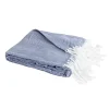 Couverture plaid 100% coton bleu marine avec franges 180x220cm ZIGORA - SACASA