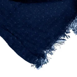 Couverture plaid 100% coton bleu marine avec franges 130x170cm BITALD - SACASA