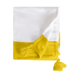 Couverture plaid 100% coton jaune avec pompons 130x170cm SLAVANN - SACASA