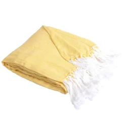 Couverture plaid 100% coton jaune avec franges 180x220cm ZIGORA - SACASA