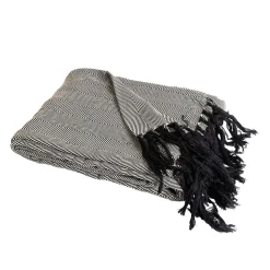 Couverture plaid 100% coton noire avec franges ZIGGY - SACASA