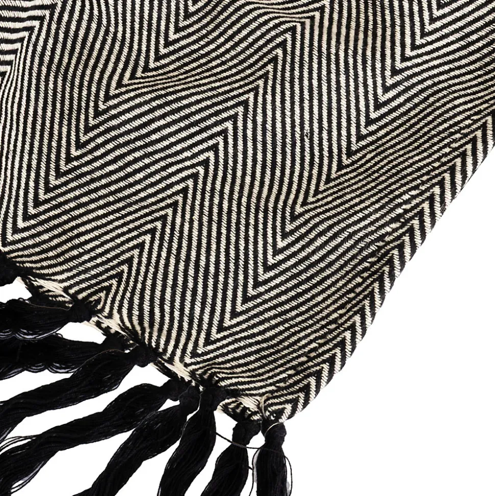 Couverture plaid 100% coton noire avec franges ZIGGY - SACASA