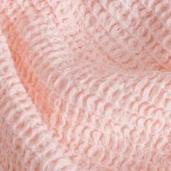 Couverture plaid 100% coton rose pâle avec pompons 130x170cm ARNISKA - SACASA