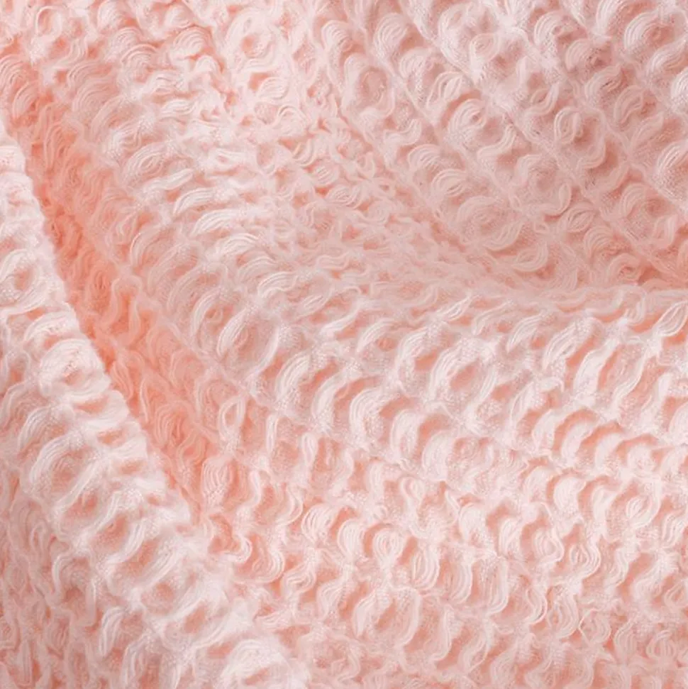 Couverture plaid 100% coton rose pâle avec pompons 130x170cm ARNISKA - SACASA