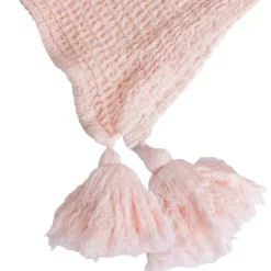 Couverture plaid 100% coton rose pâle avec pompons 130x170cm ARNISKA - SACASA
