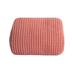 Couverture plaid 100% coton rose saumon avec pompons 130x170cm ARNISKA - SACASA