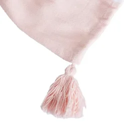 Couverture plaid 100% coton rose pâle avec pompons 130x170cm SLAVANN - SACASA