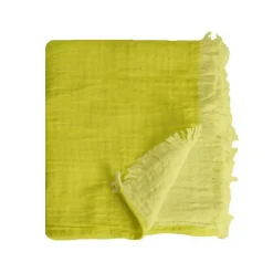 Couverture plaid 100% coton vert citron avec franges 130x170cm BITALD - SACASA