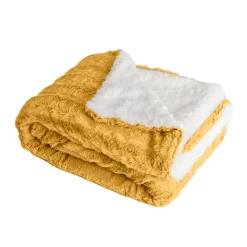 Couverture plaid BERGIL en polyester jaune 180x220 cm - SACASA