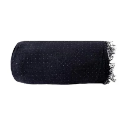 Couverture plaid BITALD en coton 100 % - Noir avec franges - 130x170 cm - SACASA