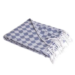 Couverture plaid DROPALL 100% coton bleu marine et blanc 130x170 cm - SACASA