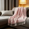 Couverture plaid DROPALL en coton 100% - Rose saumon et blanc avec franges - SACASA