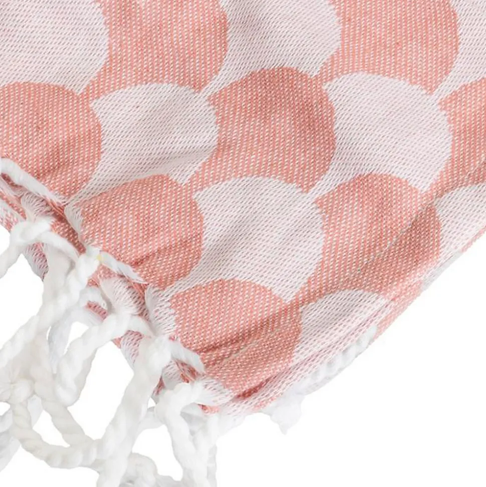 Couverture plaid DROPALL en coton 100% - Rose saumon et blanc avec franges - SACASA