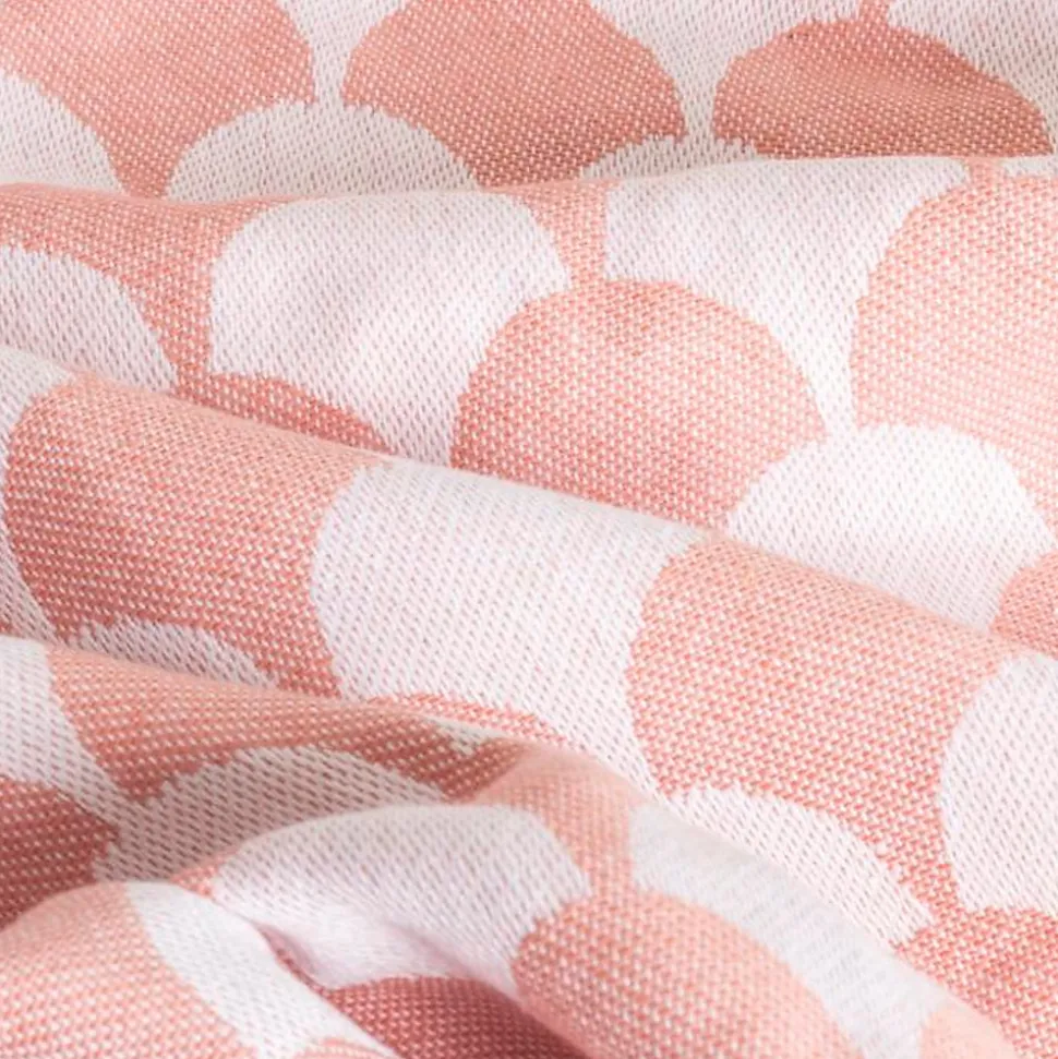 Couverture plaid DROPALL en coton 100% - Rose saumon et blanc avec franges - SACASA