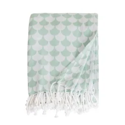 Couverture plaid en coton 100% vert à franges - DROPALL - SACASA