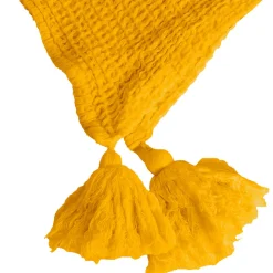 Couverture plaid jaune en coton 100% avec franges - 130x170 cm - SACASA