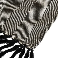 Couverture plaid ZIGORA en coton 100 % - Noir avec franges 180x220 cm - SACASA