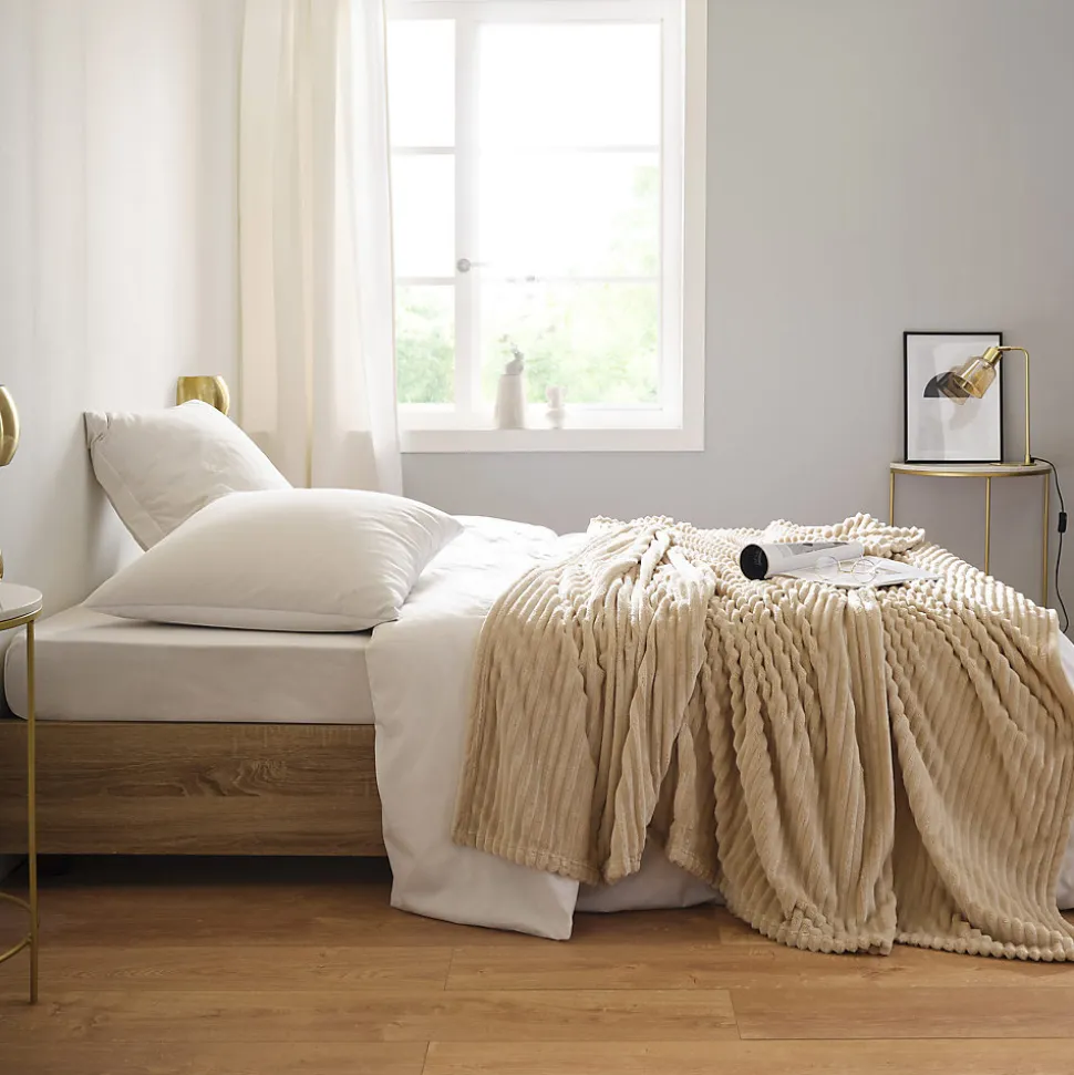 Couverture polaire - - Effet côtelé 3D (240x220 cm - Sable)