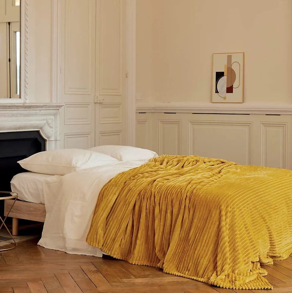 Couverture polaire - - Effet côtelé 3D (180x240 cm - Jaune)