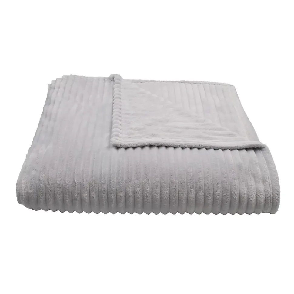 Couverture polaire - - Effet côtelé 3D (240x260 cm - Gris Perle)