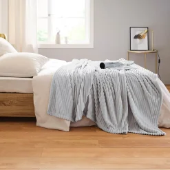 Couverture polaire - - Effet côtelé 3D (240x260 cm - Gris Perle)