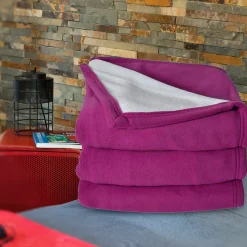 Couverture polaire luxe 180x220 cm 100% polyester 430g/m2 NARVIK Violet Prune