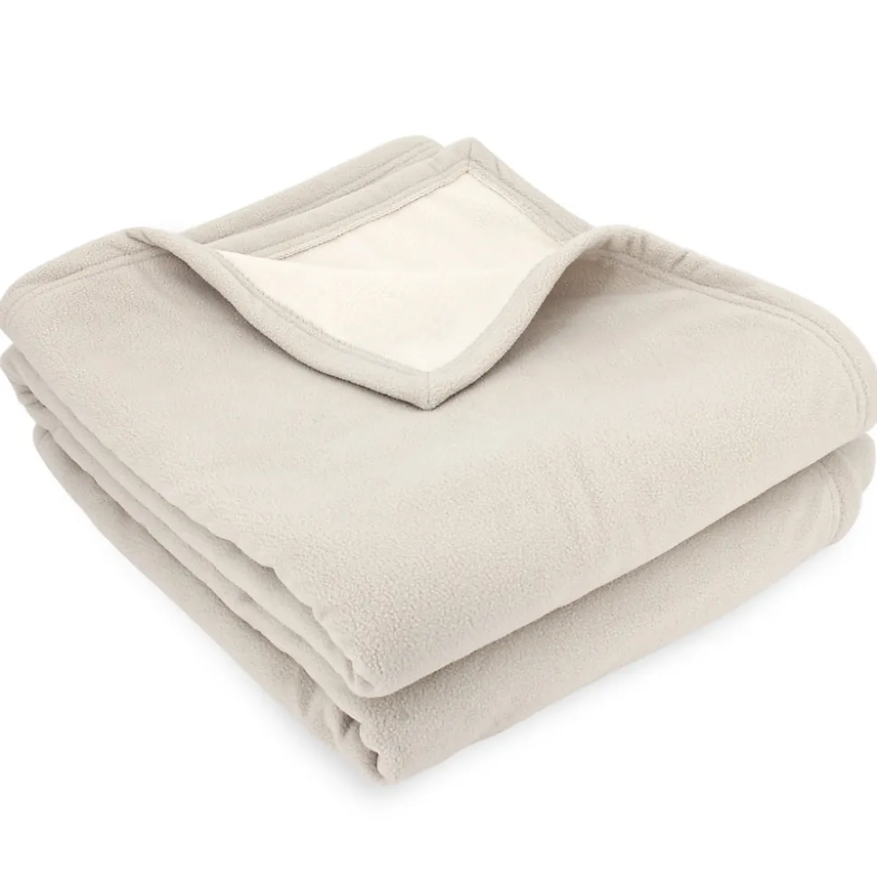 Couverture polaire luxe 180x220 cm 100% polyester 430g/m2 NARVIK Galet/Naturel