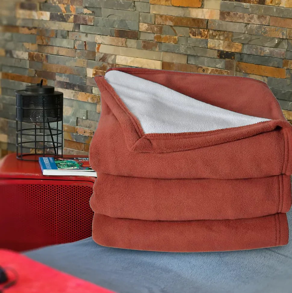 Couverture polaire luxe 180x220 cm NARVIK Gingembre/Naturel