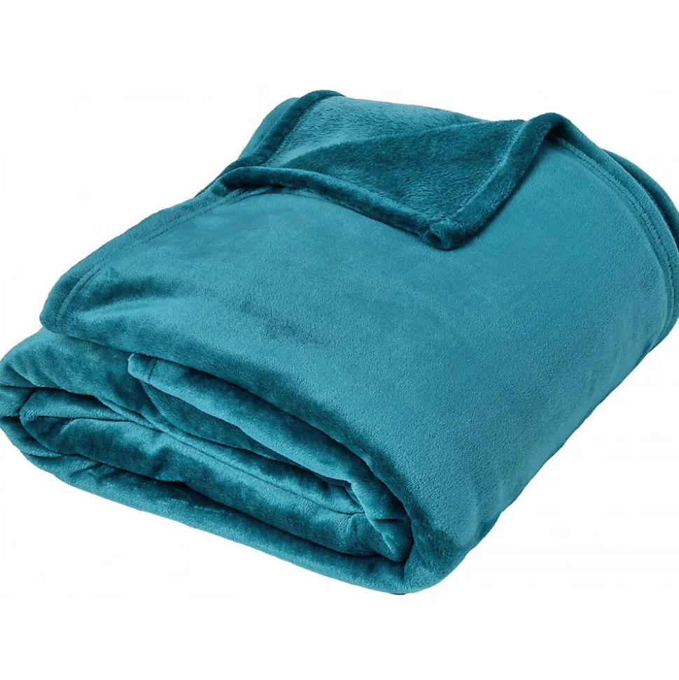 Couverture polaire microvelours 240x260 cm VELVET Bleu Lac