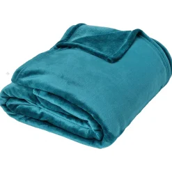 Couverture polaire microvelours 180x220 cm VELVET Bleu Lac