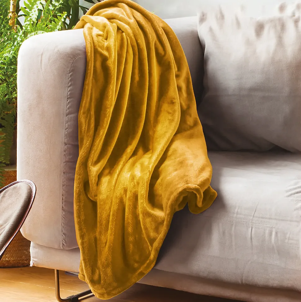 Couverture polaire microvelours 240x260 cm VELVET Jaune Miel