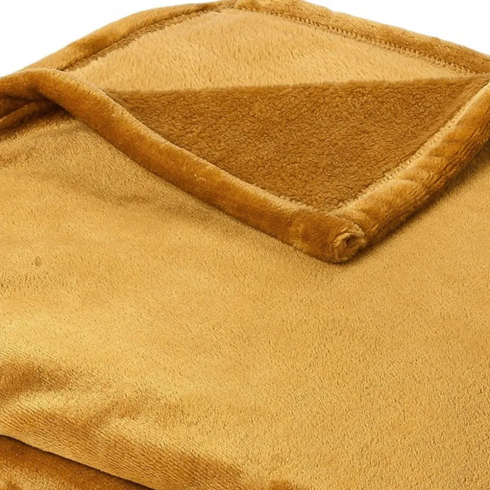 Couverture polaire microvelours 240x260 cm VELVET Jaune Miel