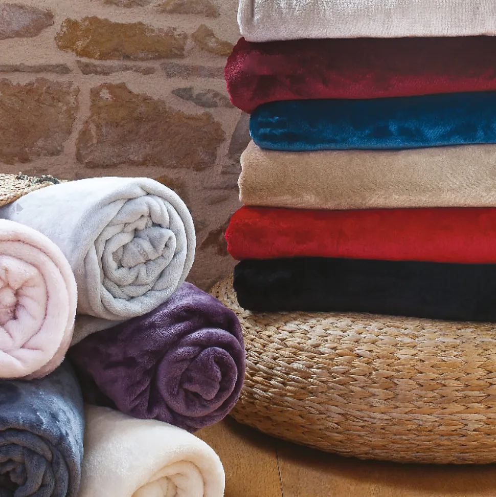 Couverture polaire microvelours 240x260 cm VELVET Jaune Miel