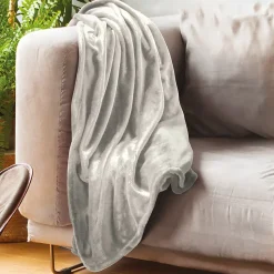 Couverture polaire microvelours 220x240 cm VELVET Gris Galet