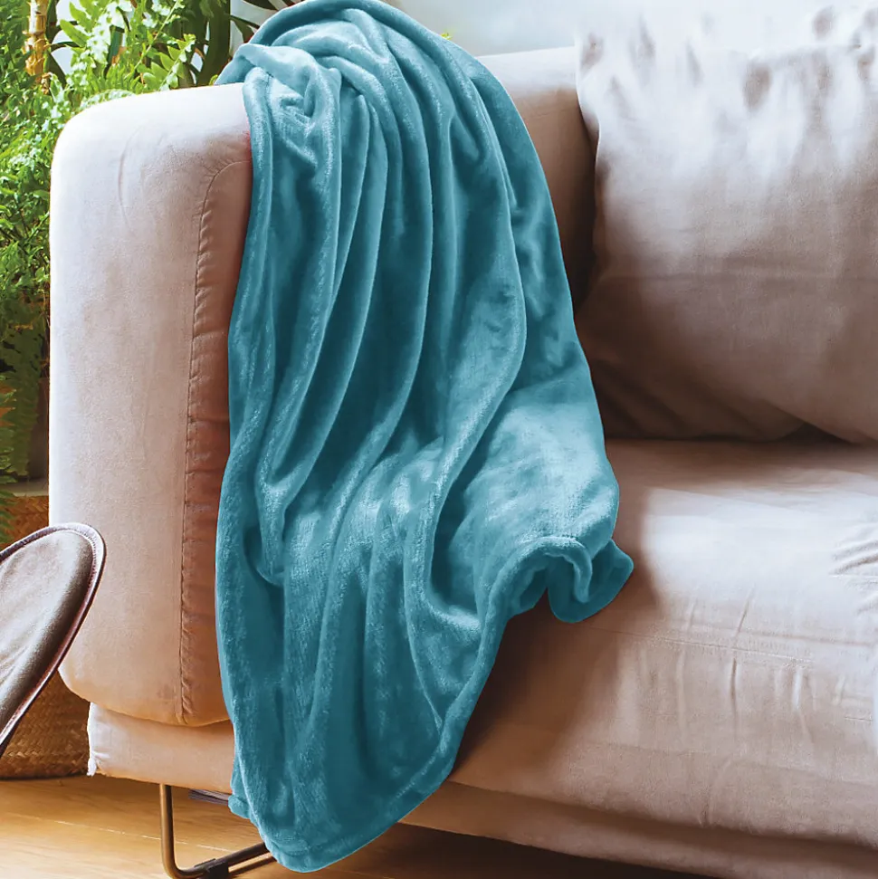 Couverture polaire microvelours 220x240 cm VELVET Bleu Lac