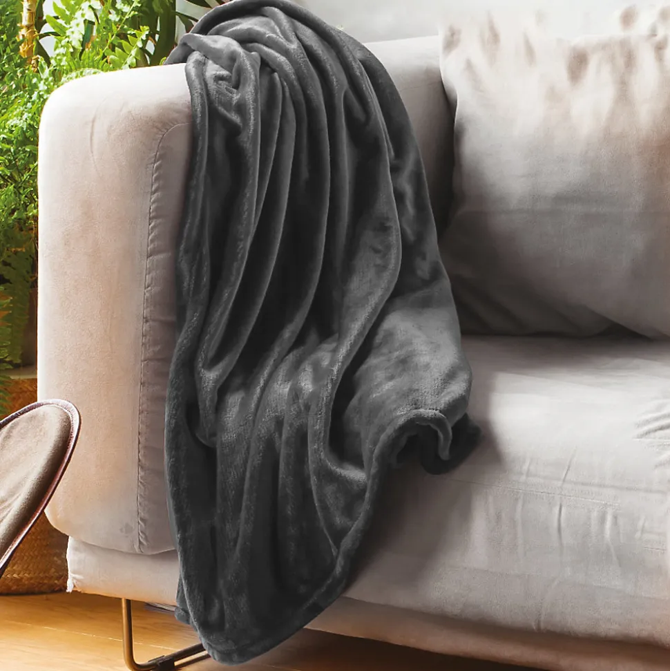 Couverture polaire microvelours 240x260 cm VELVET Gris Acier
