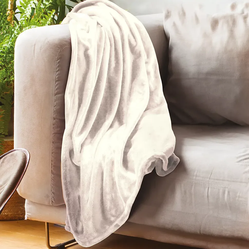 Couverture polaire microvelours 180x220 cm VELVET Ivoire
