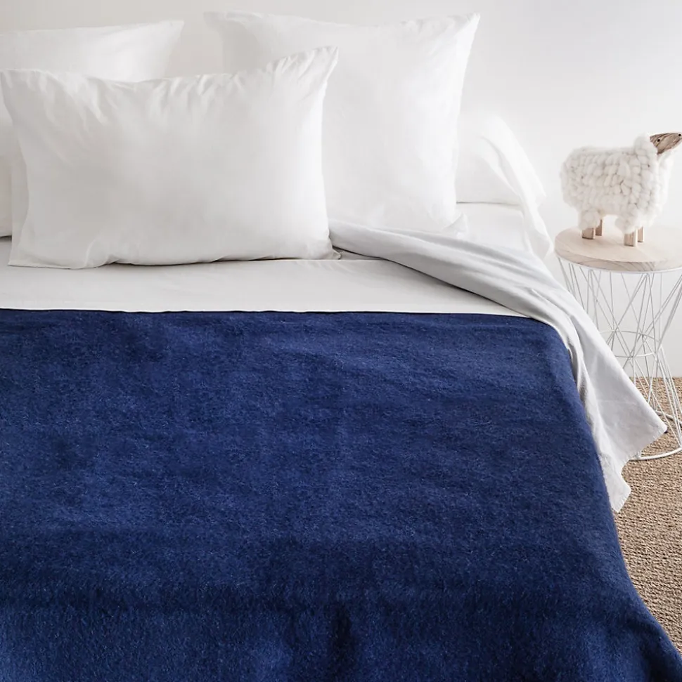Couverture pure laine vierge Woolmark 500g/m² VOLTA 180x240 cm Bleu Marine/Myosotis