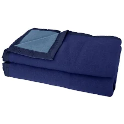 Couverture pure laine vierge Woolmark 500g/m² VOLTA 180x240 cm Bleu Marine/Myosotis