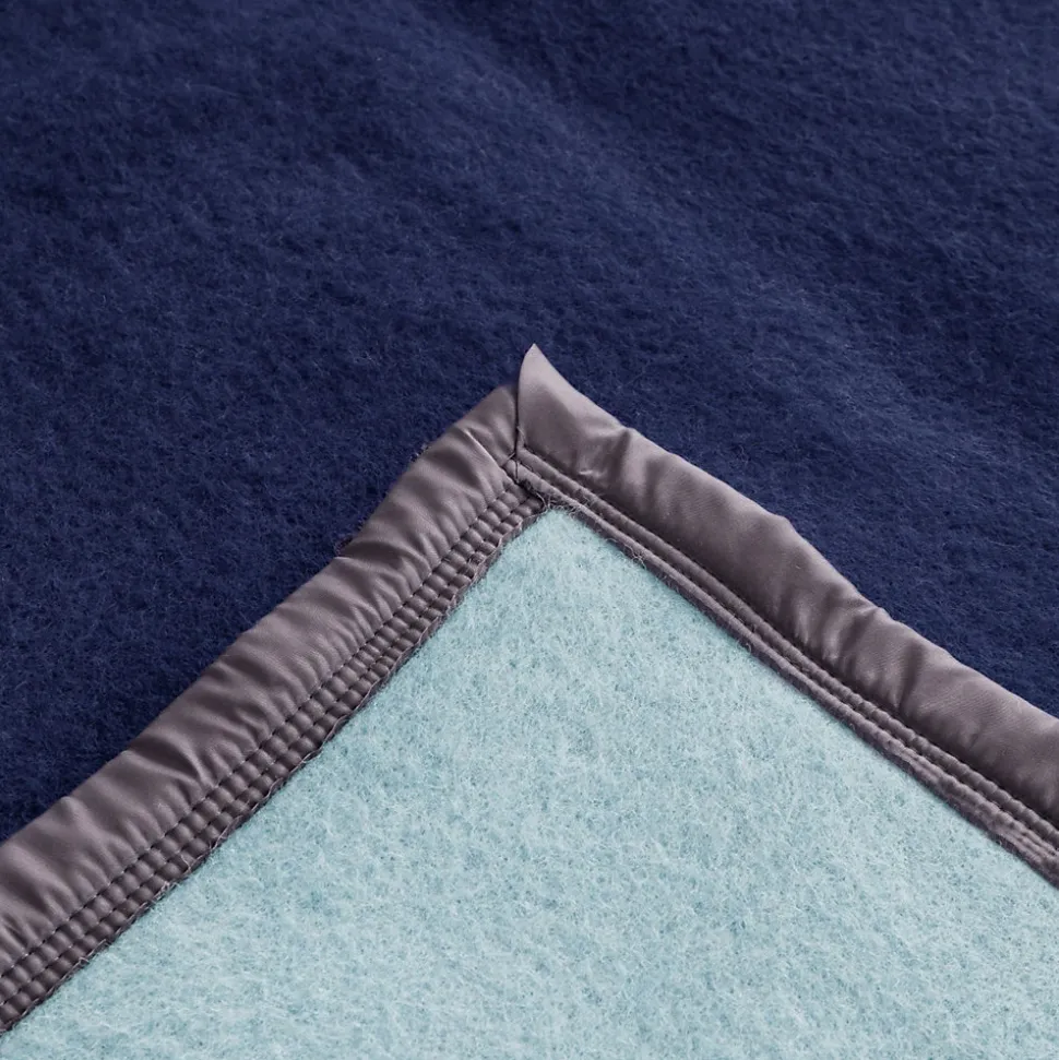 Couverture pure laine vierge Woolmark 500g/m² VOLTA 180x240 cm Bleu Marine/Myosotis