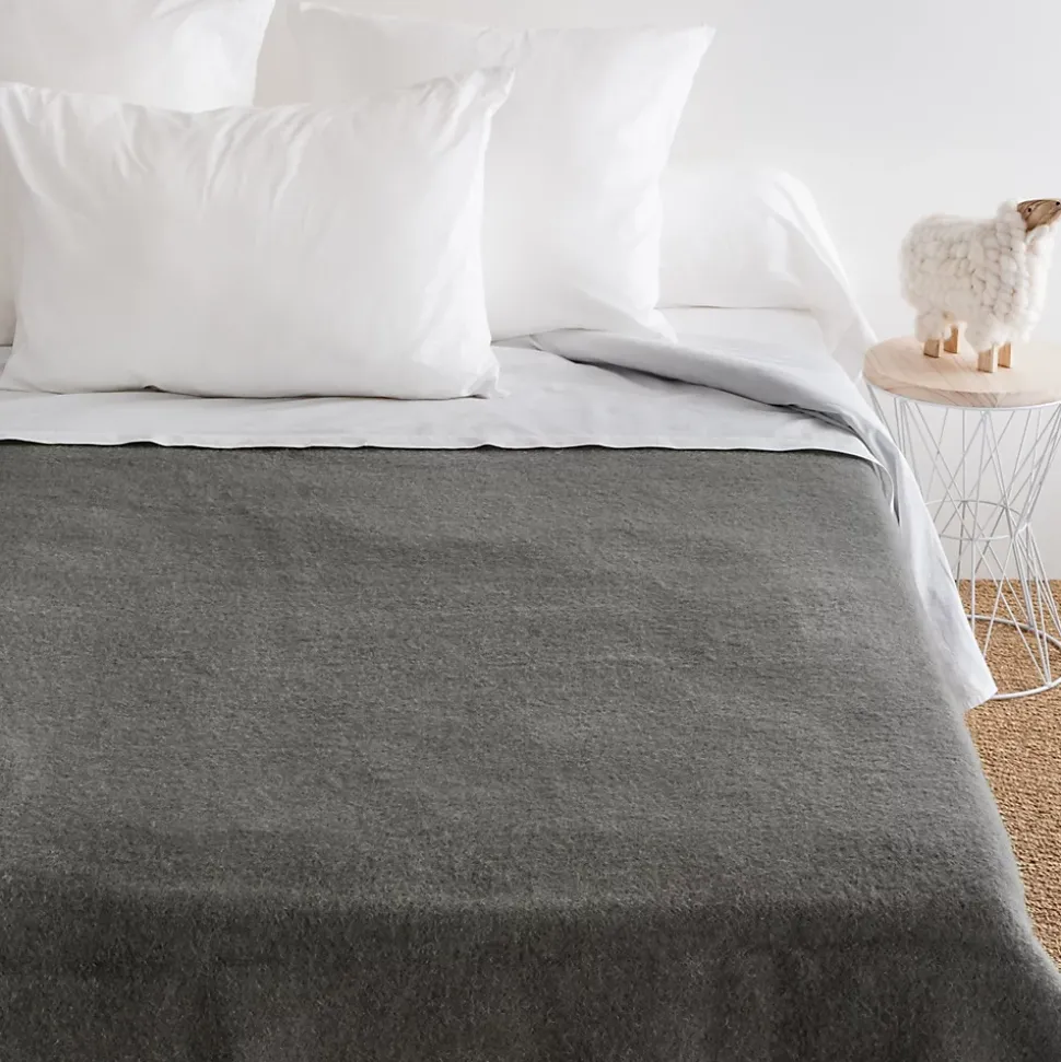Couverture pure laine vierge Woolmark 500g/m² VOLTA 220x240 cm Gris Acier