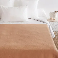 Couverture pure laine vierge Woolmark 500g/m² VOLTA 220x240 cm Marron Sable