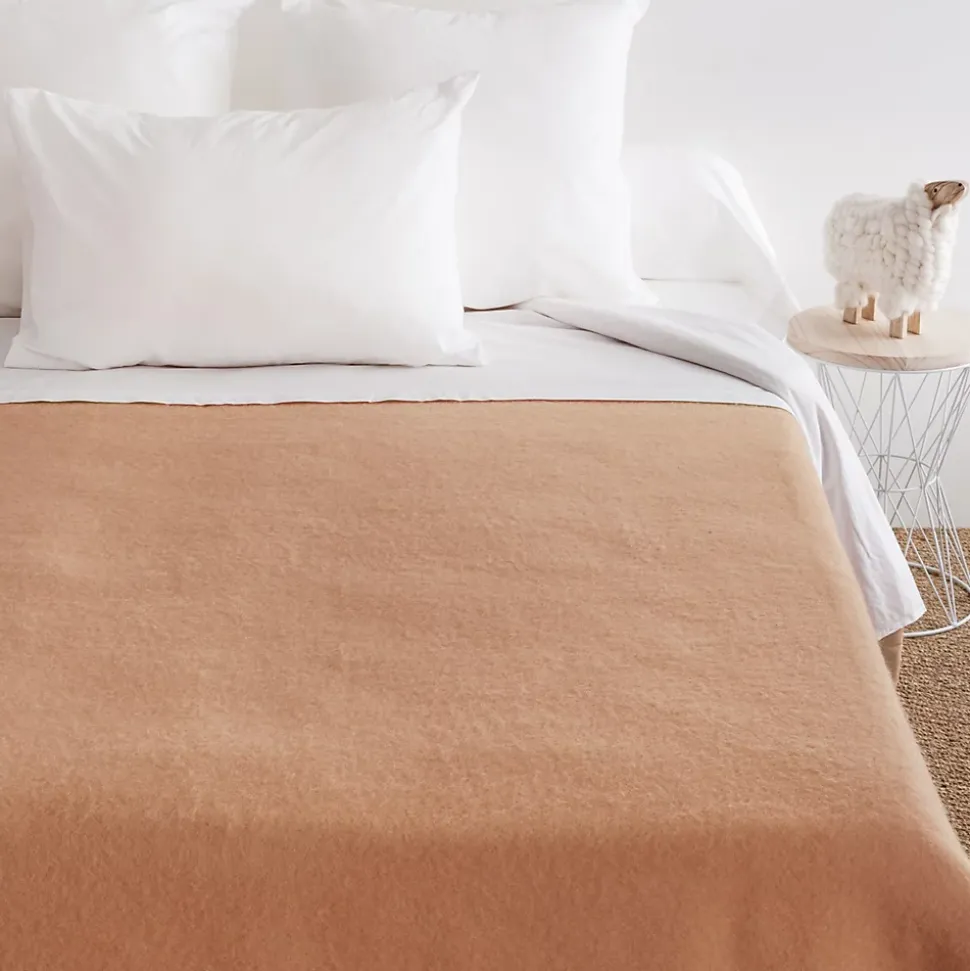 Couverture pure laine vierge Woolmark 500g/m² VOLTA 220x240 cm Marron Sable