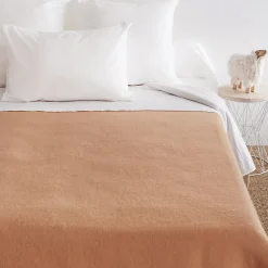 Couverture pure laine vierge Woolmark 500g/m² VOLTA 240x260 cm Marron Sable