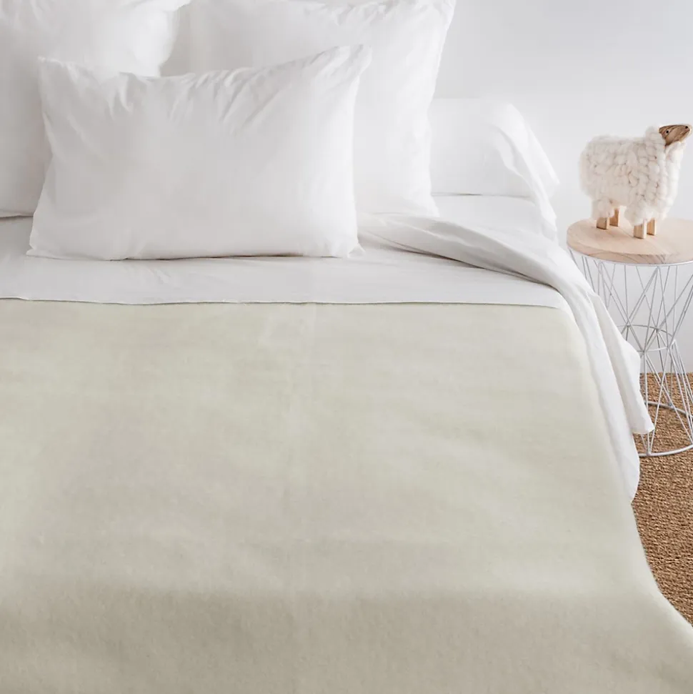 Couverture pure laine vierge Woolmark 500g/m² VOLTA 180x240 cm Blanc Naturel