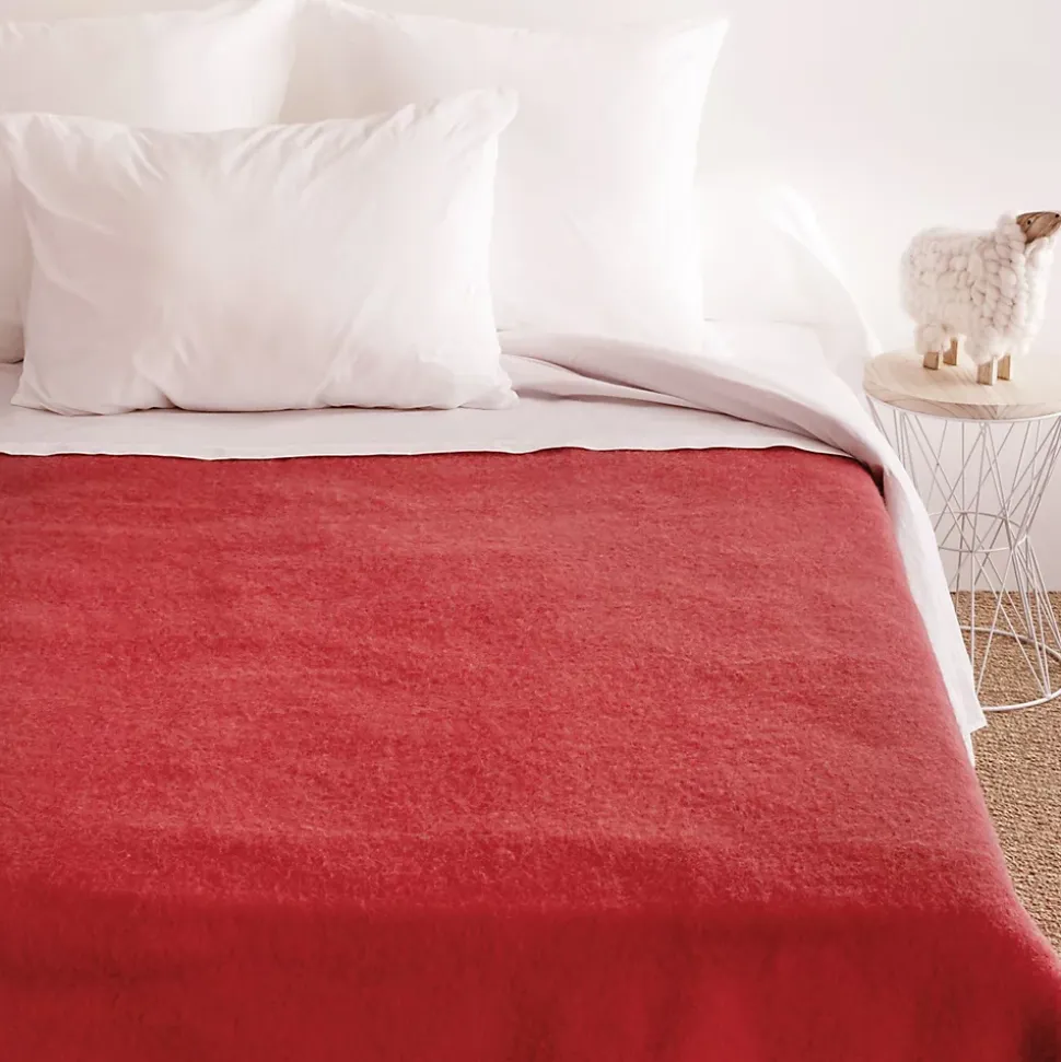 Couverture pure laine vierge Woolmark 500g/m² VOLTA 240x260 cm Rouge Bois de rose