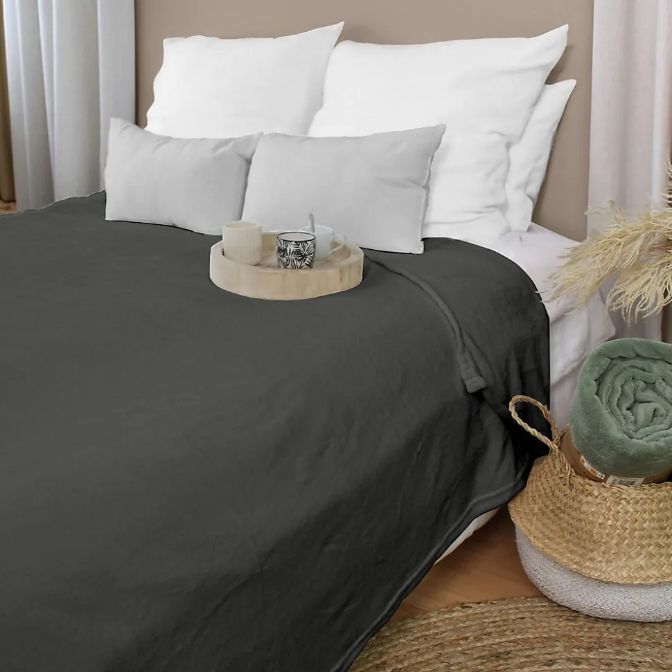 Couverture unie en molleton (180x220 cm - Gris Foncé)
